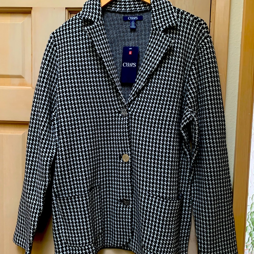 Houndstooth black and white Chaps knit blazer womens Large